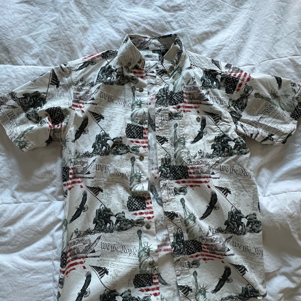 Men's Patriotic Print Casual Button Down Shirt